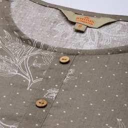 Anouk Women Grey & White Tropical Printed Pure Cotton Straight Kurta image 5