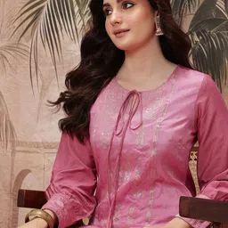Sangria Ethnic Motifs Woven Design Kurta with Trousers-image-21