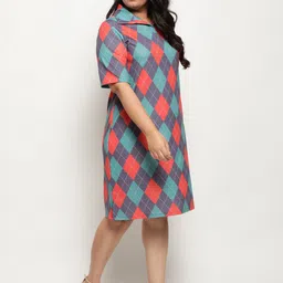 Amydus Women Plus Size Blue & purple Checked A-Line Dress image 5