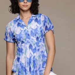 Roadster Tie & Dye Print Georgette Peplum Longline Top-picture-35