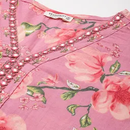 Readiprint Fashions Plus Size Floral Printed Mirror Work Pure Cotton Kurta Set image 2