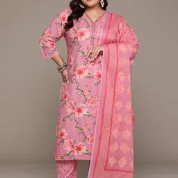 Readiprint Fashions Plus Size Floral Printed Mirror Work Pure Cotton Kurta Set image 5