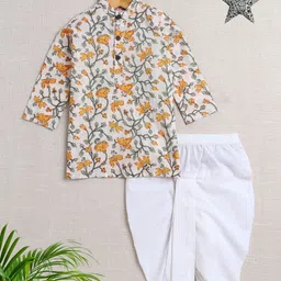 The Magic Wand Boys Floral Printed Pure Cotton Kurta With Dhoti Pants-picture-46