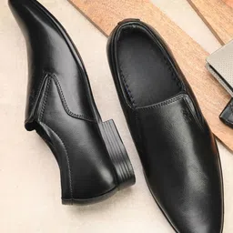 SHOE BLATE Men Textured Round Toe Formal Slip-Ons-image-38