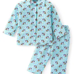 Babyhug Cotton Knit Full Sleeves Night Suit With Unicorn Print - Blue-picture-22
