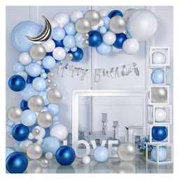 Bubble Trouble Moon theme Birthday Decoration Items Blue Silver & white - Pack of 64-picture-31