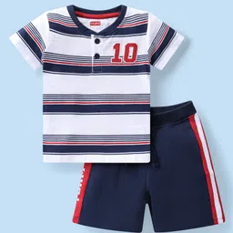 Babyhug Single Jersey Knit Half Sleeves Striped T-Shirt & Shorts Set -Blue-picture-18