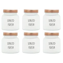Femora Frosted Glass Jar for Kitchen Storage Gold Lid, 700 ml, Set Of 6-picture-25