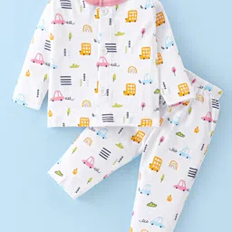 Child World Interlock Knit Full Sleeves Night Suit With Cars Print - Pink-picture-13