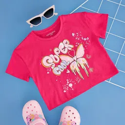 Pantaloons Junior Cotton Half Sleeves Super Cool Text Printed Tee - Pink-picture-15
