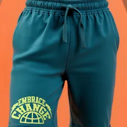 Pine Kids Looper Knit Above Knee Length Shorts With Text Print - Teal Blue-picture-20
