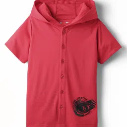 kookie kids india Kookie Kids Knit Half Sleeves Hooded Shirt with Text Print - Red-picture-37