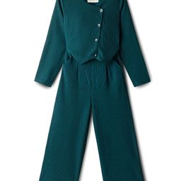 arias by lara dutta Arias Knit Full Sleeves Front Open Solid Jumpsuit - Dark Green-picture-20