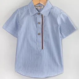 Hugsntugs Cotton Woven Half Sleeves Striped Kurta Style Shirt - White & Blue-picture-23