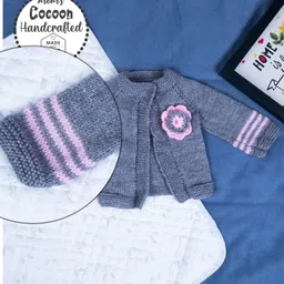 COCOON ORGANICS Full Sleeves Handcrafted Floral Applique Shrug - Grey image 3