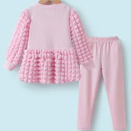 Kookie Kids Full Sleeves Top & Leggings Set with Pop Corn Texture Detailing - Pink image 2