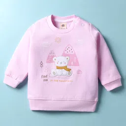 Zero Fleece Knit Full Sleeves Night Suit with Animal Embroidery & Patch - Pink image 2