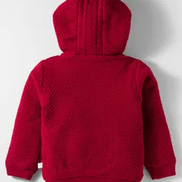 Yellow Apple Knit Full Sleeves Pull Over Sweater With Hood & Cable Knit Design - Maroon image 2