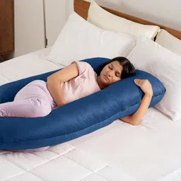 wakefit Blue Fibre Filled Faux Velvet J Shaped Maternity Pillow-image-40