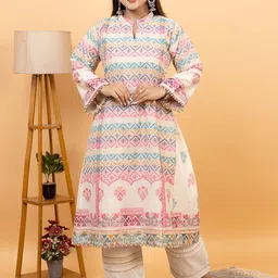 KIDAR Floral Jacquard Woven Design Mandarin Collar Tunic With Palazzo-image-79