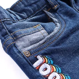 Babyhug Denim Full Length With Stretch Washed Jeans Text Print - Blue image 3
