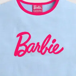 Barbie by Tiny Girl Cotton Half Sleeves Brand Name Printed Top - Powder Blue image 4