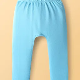 Babyoye 100% Cotton Knit Full Length Diaper Leggings with Puppy Print Pack of 2 - White & Light Blue image 2