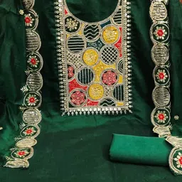 BlissFlair Floral Embroidered Sequinned Chanderi Cotton Unstitched Dress Material image 3