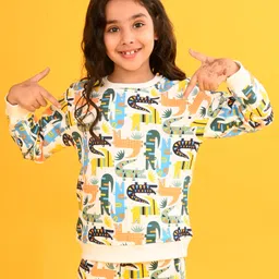 Anthrilo Fleece Full Sleeves Crocodile Printed With Comfort Fit Sweatshirt - White image 5