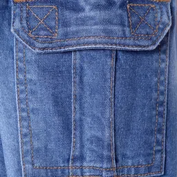Babyhug Denim Full Length Washed Jeans with Stretch & Text Embroidery - Blue image 4
