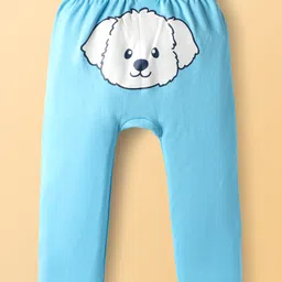 Babyoye 100% Cotton Knit Full Length Diaper Leggings with Puppy Print Pack of 2 - White & Light Blue image 3