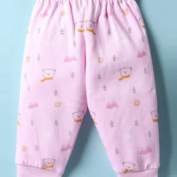 Zero Fleece Knit Full Sleeves Night Suit with Animal Embroidery & Patch - Pink image 4