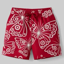 Pine Kids Single Jersey Knit Half Sleeves Co-ords Shorts Night Suit with Butterfly Print - Red image 4