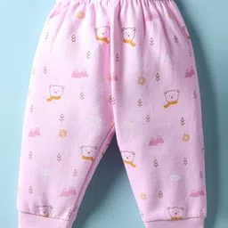 Zero Fleece Knit Full Sleeves Night Suit with Animal Embroidery & Patch - Pink image 5