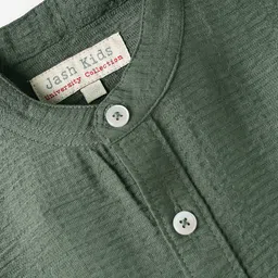 JASH KIDS Cotton Woven Full Sleeves Solid Color Mandarin Collar Shirt - Olive Green image 5