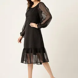 LABEL REGALIA Self-Design Puff Sleeve A-Line Midi Dress image 3