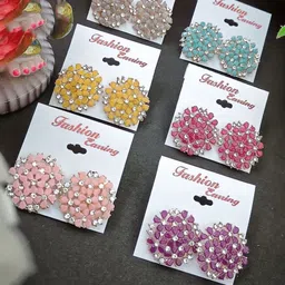 DIVASTRI Set Of 6 Gold-Plated Artificial Stones Studded Floral Shaped Studs image 5