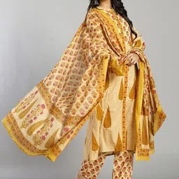 Yufta Women Ethnic Motifs Printed Regular Pure Cotton Kurta with Trousers & Dupatta image 2