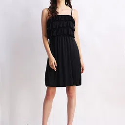 Lola Dola Women Solid Ruffle Detail Fit and Flare Dress-image-31