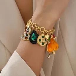 Peachy Accessories Multi-Colour Trendy Heart Shaped Rhinestone Charm Bracelet-picture-10