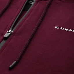 WROGN Men Burgundy Solid Hooded Sweatshirt with Side Stripes image 2