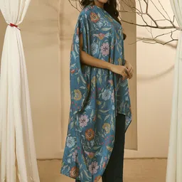 Stylefables Floral Printed Round Neck High Low Kaftan Kurta Set image 4