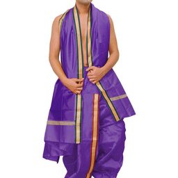 Exotic India Men Art Silk Woven Golden Border Ready to Wear Dhoti and Angavastram Set-picture-31