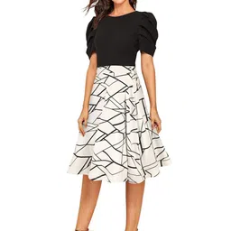 Fashion2wear Colourblocked Puff Sleeve Fit & Flare Midi Dress-picture-22