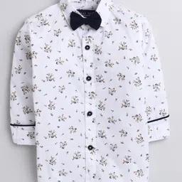 Polka Tots Full Sleeves Floral Print Shirt With Bow - White-picture-24