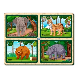 Mini Leaves Four 4 Piece Animal Jumbo Pieces Wooden Puzzle Set of Set of 16 Pieces- Multicolor-image-12