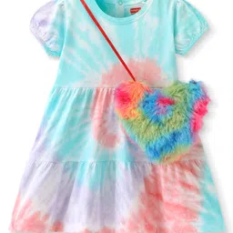 Babyhug Cotton Jersey Knit Half Sleeves Tie & Dye Frock With Heart Shape Sling Bag - Multicolor-picture-38