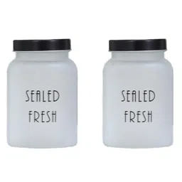 Femora Frosted Glass Jar for Kitchen Storage Black Lid, 1000 ml, Set Of 2-picture-18