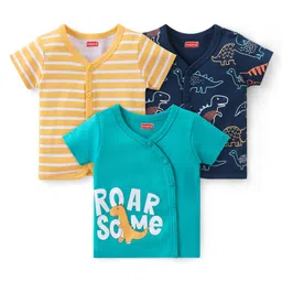 Babyhug 100% Cotton Knit Half Sleeves Striped & Printed Set Of Vests Pack Of 3 - Multicolor-picture-36