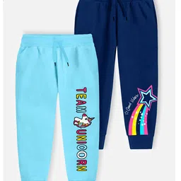 Trampoline Cotton Blend Pack Of 2 Unicorn & Shooting Star Printed Track Pants - Blue-image-35